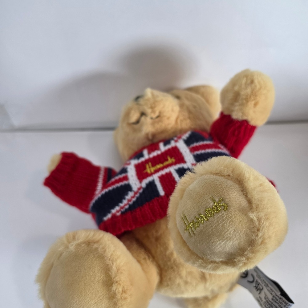 Harrods Knightsbridge Teddy Bear Plush 8" Small London Union Jack Sweater 21cm - Picture 8 of 10